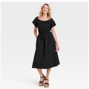Universal thread  Women's black Short Sleeve Back Cut Out Dress with POCKETS 🖤